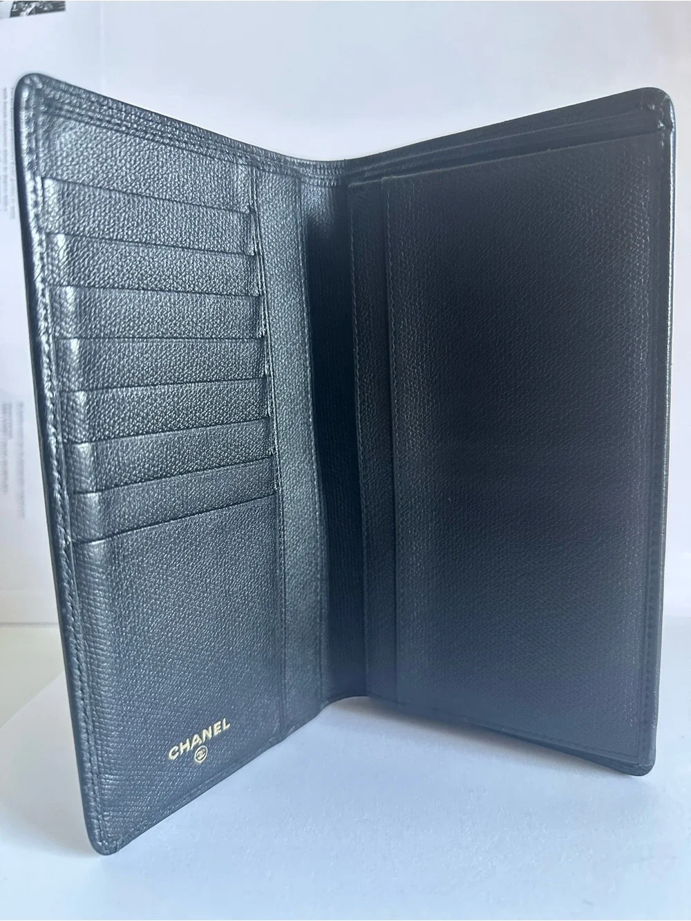CHANEL Vintage 9-Series Black Caviar Leather CC Long Bifold Wallet